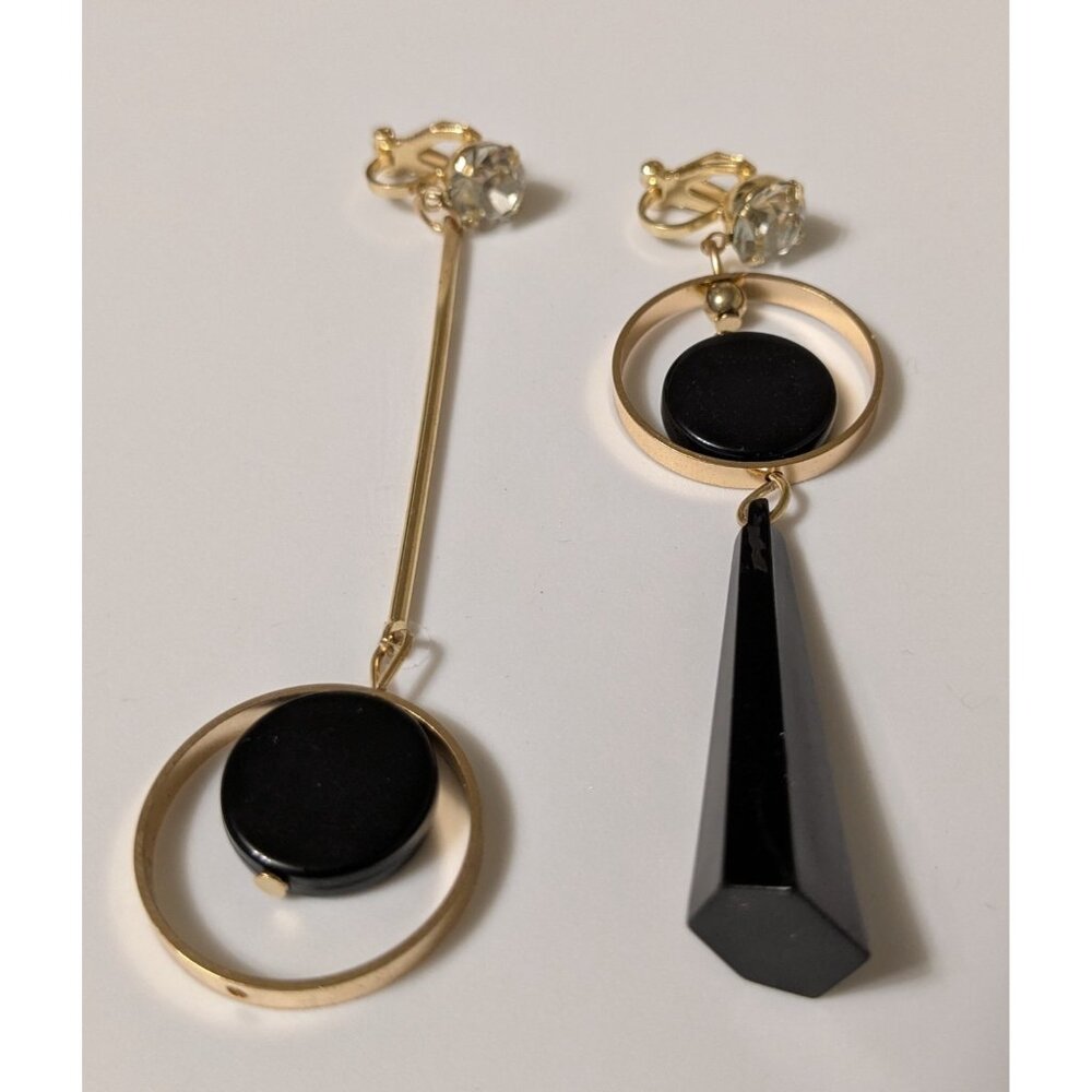 Women's Clip-On Gold Earrings Geometric Asymmetrical All Occasions - Picture 2 of 4